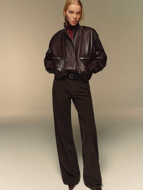 Cary Low Rise Slouchy Wide Leg Jeans - Mole Corduroy